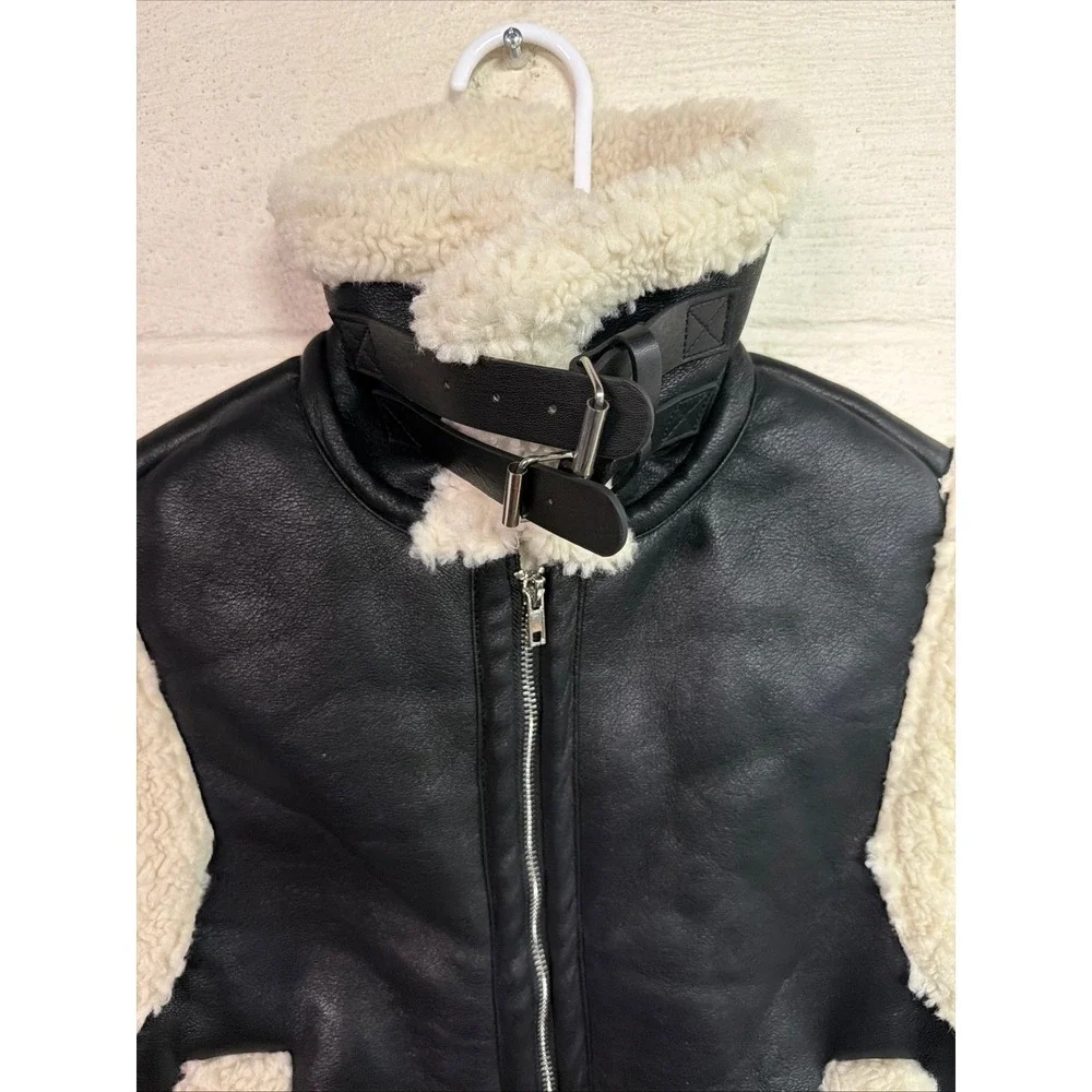 Black Faux Leather Aviator Vest Cream Faux Shearling grunge goth‎ cozy concert